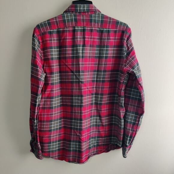 Ralph Lauren Rugby Shirt Mens Medium Button Up Flannel Long Sleeve Red Green - Picture 5 of 8